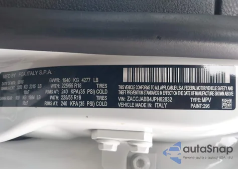 2018 Jeep Renegade Altitude Fwd z USA, uszkodzony, nr VIN ZACCJABB4JPH82832